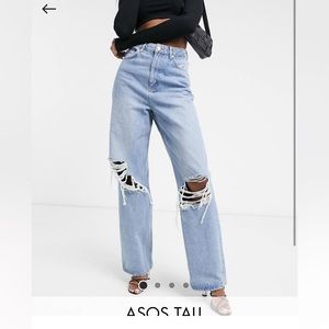 ASOS DESIGN Tall High rise 'Relaxed' dad jeans in
authentic midwash with rips